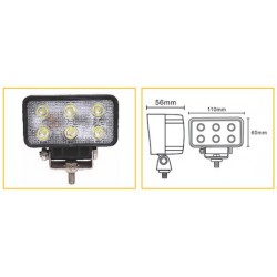 Lampa robocza LED, 18W, 10-30V, 6 EPISTAR LEDx3W, FLOOD, Prostokątna